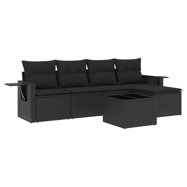 vidaXL Salon de jardin 6 pcs avec coussins noir r&eacute;sine tress&eacute;e