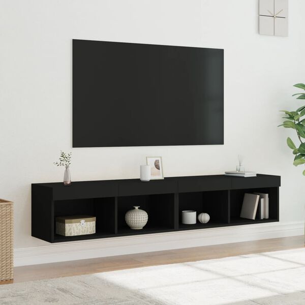 vidaXL Meubles TV avec lumi&egrave;res LED 2 pcs noir 80x30x30 cm