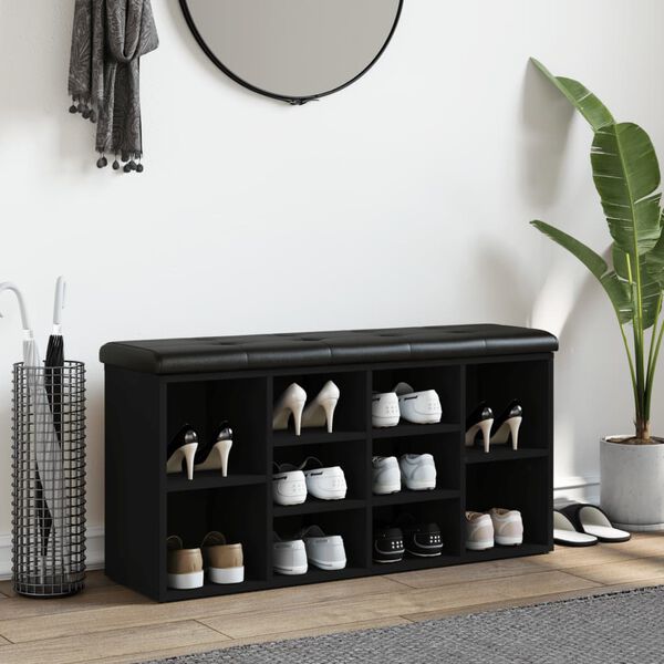 vidaXL Banc &agrave; chaussures noir 102x32x50 cm bois d'ing&eacute;nierie