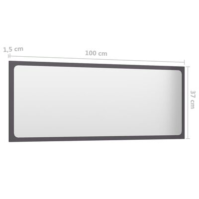 vidaXL Miroir de salle de bain Gris brillant 100x1,5x37 cm Aggloméré