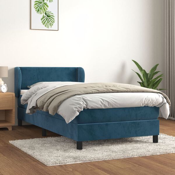 vidaXL Sommier &agrave; lattes de lit avec matelas Bleu fonc&eacute; 100x200 cm