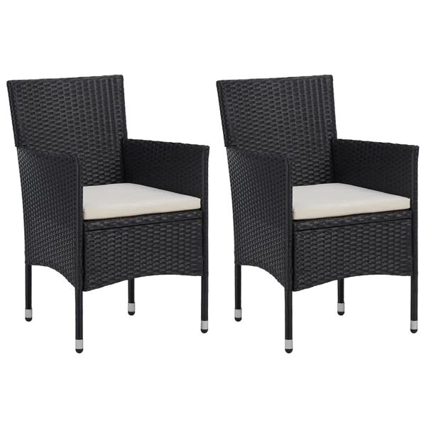 vidaXL Ensemble &agrave; d&icirc;ner de jardin avec coussins 3 pcs poly rotin noir