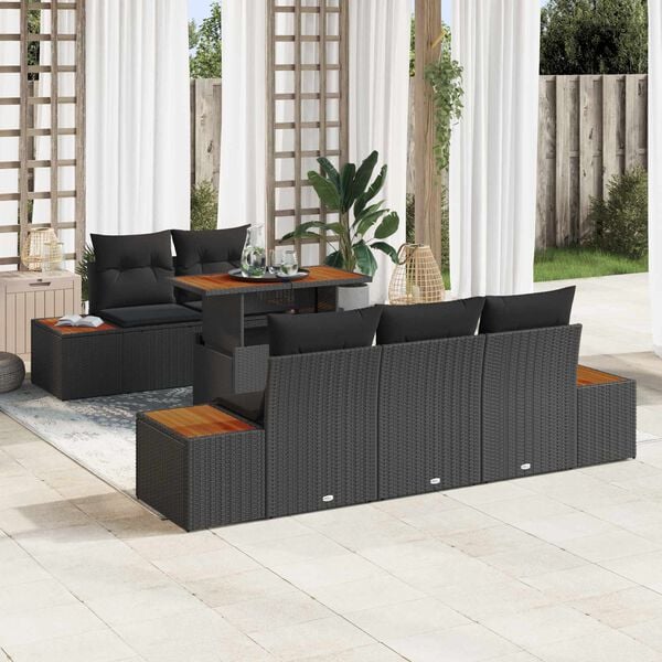 vidaXL Ensemble de canap&eacute; de jardin 6 pcs Noir Poly rotin