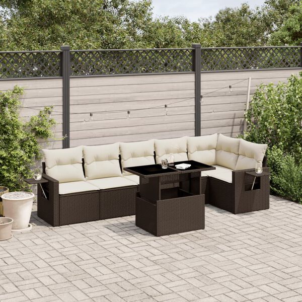 vidaXL Salon de jardin avec coussins 7 pcs marron r&eacute;sine tress&eacute;e