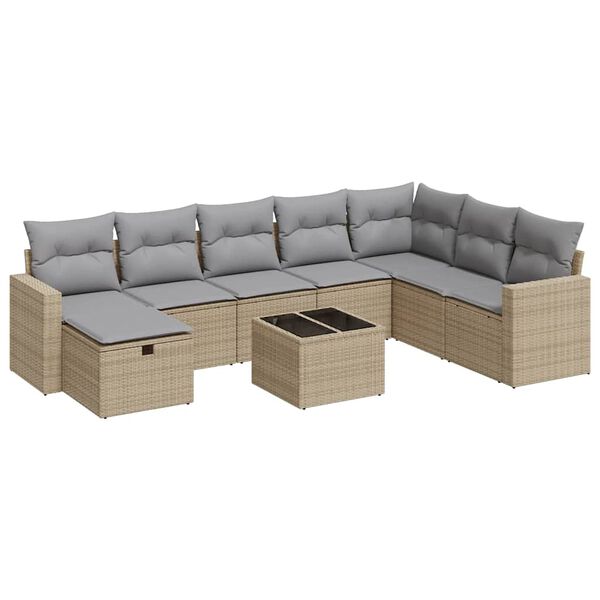 vidaXL Salon de jardin avec coussins 8 pcs beige r&eacute;sine tress&eacute;e
