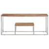 vidaXL Table basse argent&eacute; acier inoxydable et bois massif d'acacia