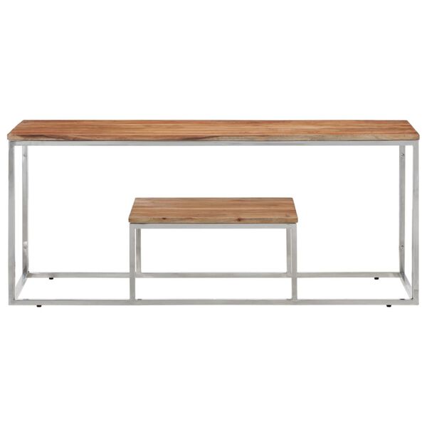 vidaXL Table basse argent&eacute; acier inoxydable et bois massif d'acacia