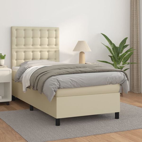 vidaXL Sommier &agrave; lattes de lit avec matelas Cr&egrave;me 80x200 cm Similicuir