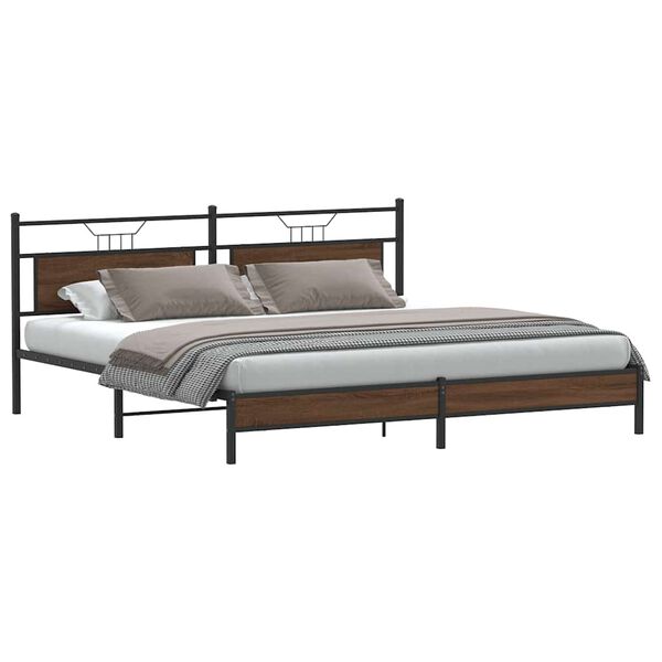 vidaXL Cadre de lit en m&eacute;tal sans matelas ch&ecirc;ne marron 200x200 cm