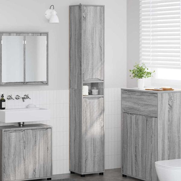 vidaXL Cabinet de salle de bain Gris Sonoma 30,5 x 30 x 195 cm