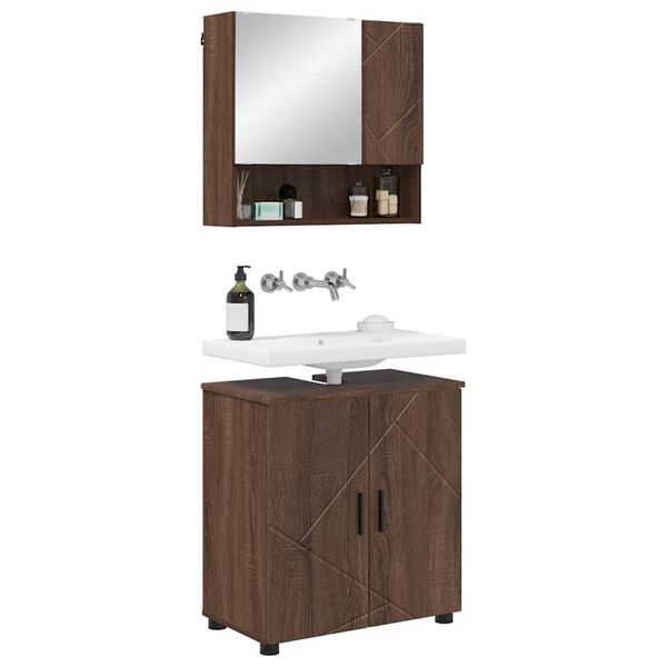 vidaXL Ensemble de mobilier de salle de bain 2 pcs Ch&ecirc;ne brun