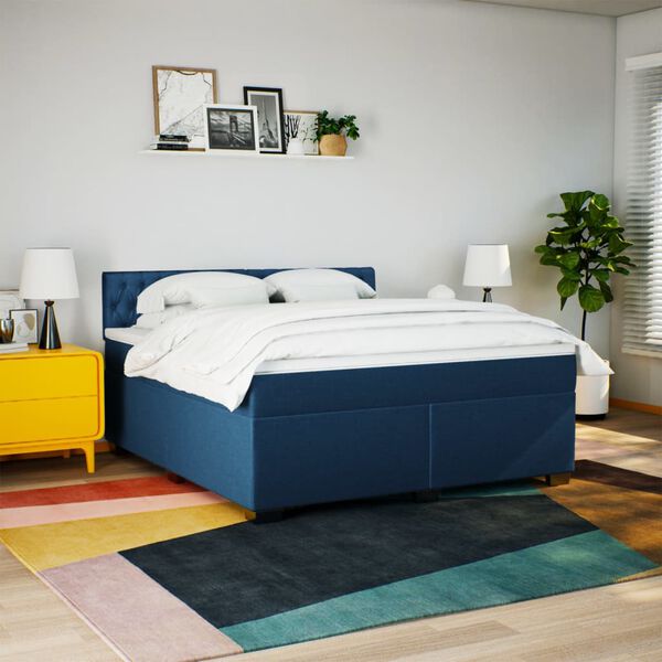vidaXL Sommier &agrave; lattes de lit avec matelas Bleu 180x200 cm Tissu