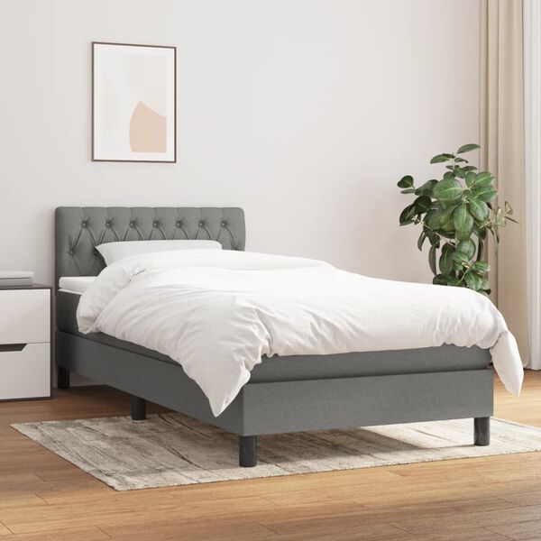 vidaXL Sommier &agrave; lattes de lit avec matelas Gris fonc&eacute; 100x200cm Tissu