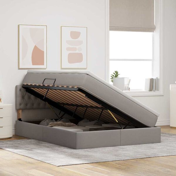 vidaXL Lit avec rangement et matelas avec matelas Taupe 140 x 200 cm