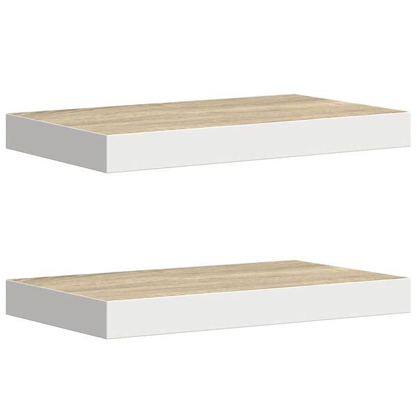 vidaXL &Eacute;tag&egrave;res flottantes 2 pcs ch&ecirc;ne et blanc 50x23x3,8 cm MDF