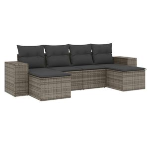 vidaXL Salon de jardin 6 pcs avec coussins gris r&eacute;sine tress&eacute;e
