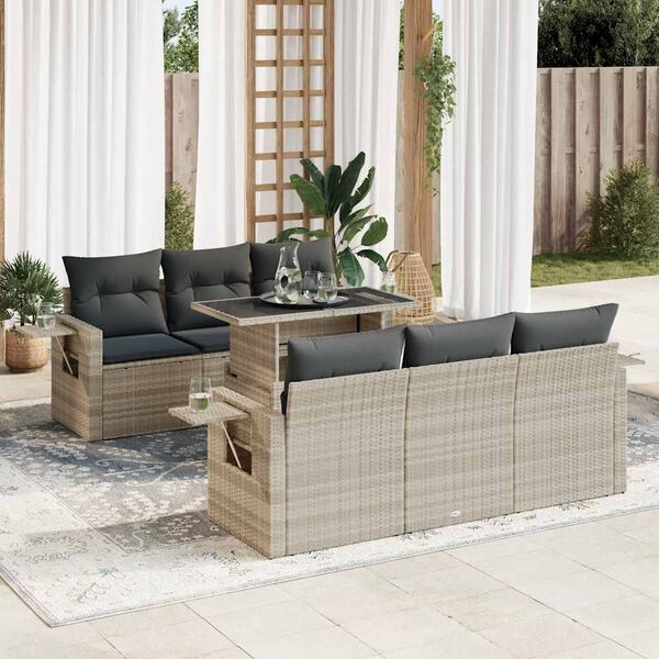 vidaXL Salon de jardin avec coussins 7 pcs gris clair r&eacute;sine tress&eacute;e