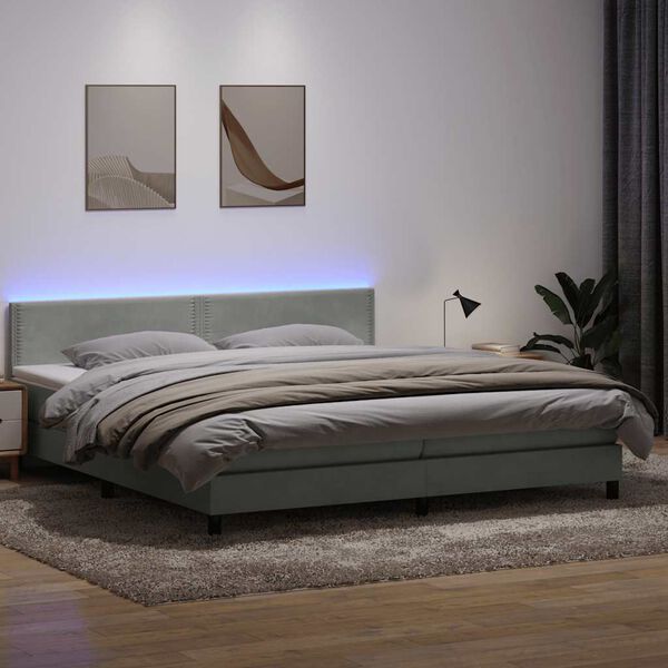 vidaXL Sommier &agrave; lattes de lit et matelas et LED gris clair 180x210cm velours