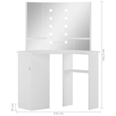 vidaXL Coiffeuse d'angle table de maquillage lumière LED Blanc