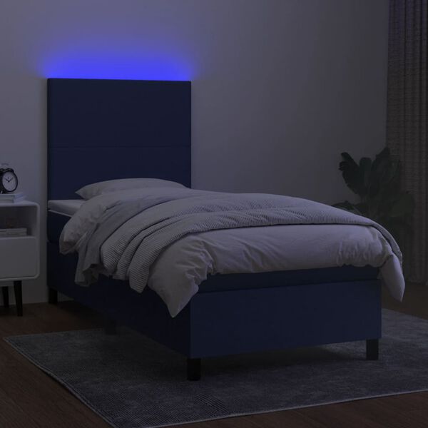 vidaXL Sommier &agrave; lattes de lit avec matelas et LED Bleu 90x190cm Tissu