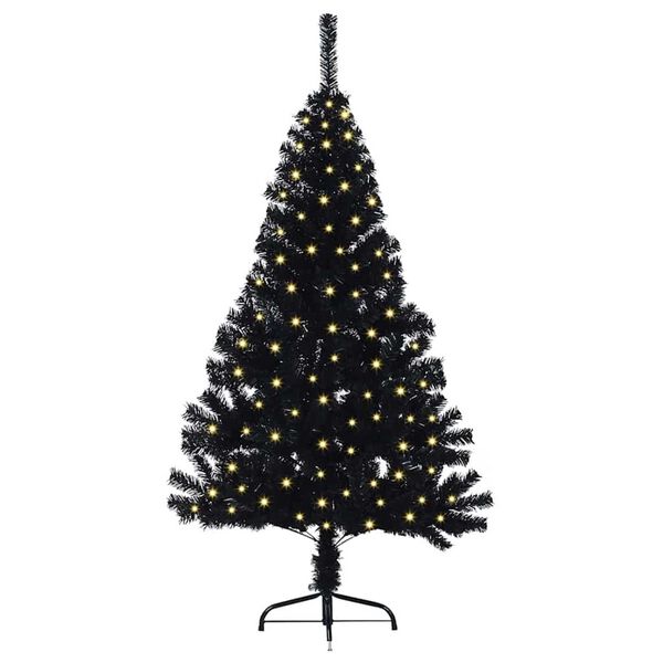 vidaXL Sapin de No&euml;l artificiel pr&eacute;-&eacute;clair&eacute; Noir 150 cm PVC