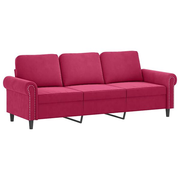 vidaXL Canapé 3 places avec oreillers bordeaux 180 cm velours