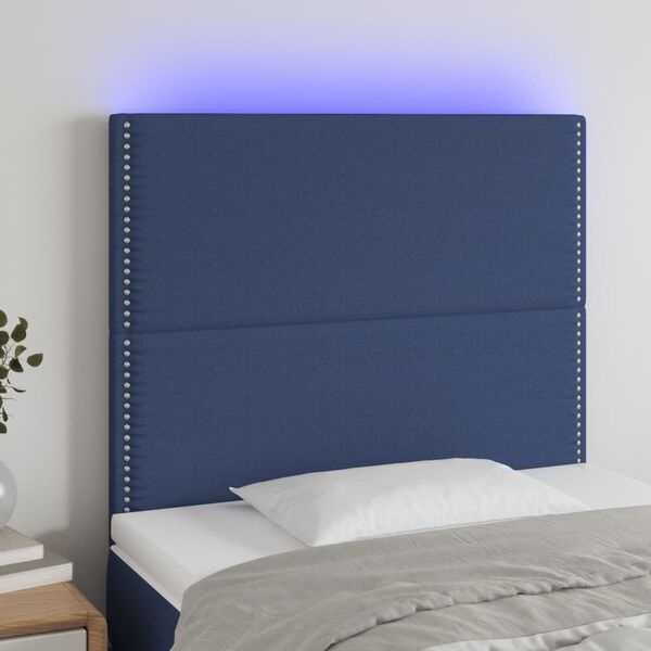vidaXL T&ecirc;te de lit &agrave; LED Bleu 80x5x118/128 cm Tissu