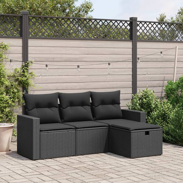 vidaXL Salon de jardin 4 pcs avec coussins noir r&eacute;sine tress&eacute;e