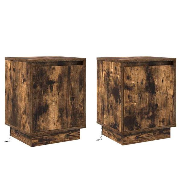 vidaXL Cabinet de chevet avec 2 pcs Ch&ecirc;ne fum&eacute; 39 x 34.5 x 50 cm