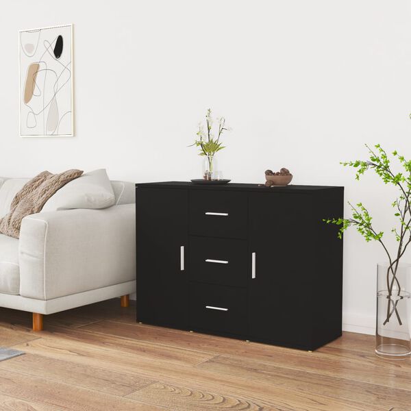 vidaXL Buffet Noir 91x29,5x65 cm Bois d'ingénierie