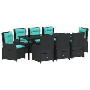 vidaXL Ensemble de salle &agrave; manger pour jardin 9 pc Noir Poly rotin