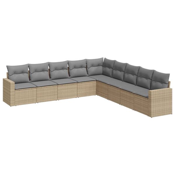 vidaXL Salon de jardin avec coussins 9 pcs beige r&eacute;sine tress&eacute;e