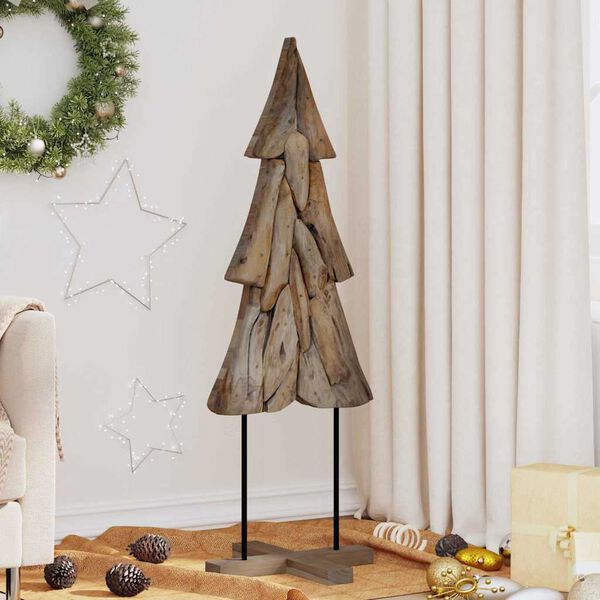 vidaXL Sapin de No&euml;l avec support Marron 121 cm Bois de teck solide
