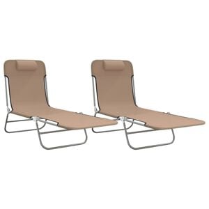 vidaXL Chaises longues pliables lot de 2 taupe textil&egrave;ne et acier