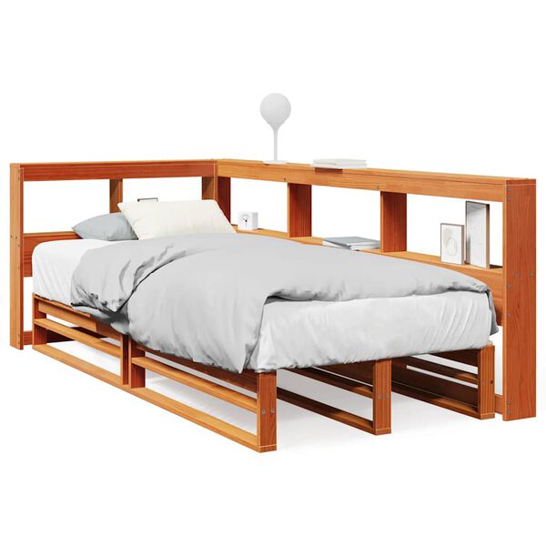 vidaXL Lit bibliothèque sans matelas cire marron 75x190 cm pin massif