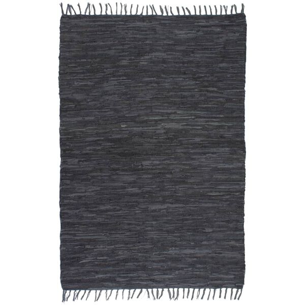 vidaXL Tapis Chindi tissé à la main Cuir 120 x 170 cm Gris