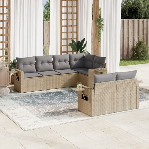 vidaXL Salon de jardin avec coussins 7 pcs beige r&eacute;sine tress&eacute;e