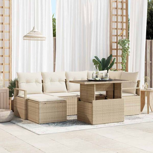 vidaXL Ensemble de canap&eacute; de jardin avec coussin 7 pcs beige et cr&egrave;me