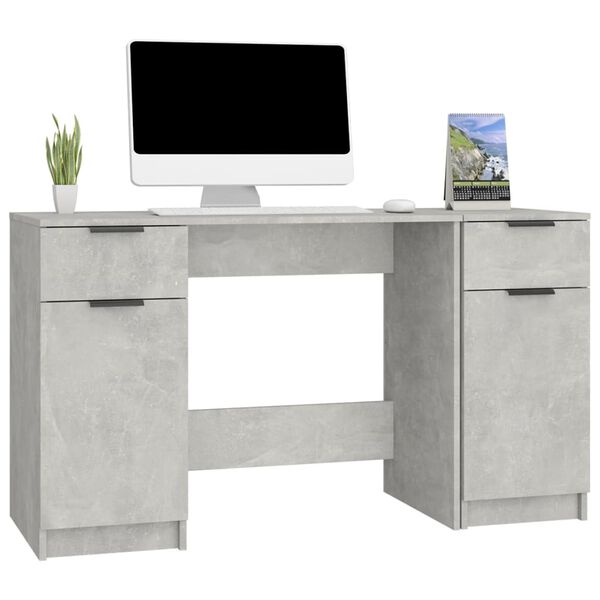 vidaXL Bureau avec armoire latérale Gris béton Bois d'ingénierie