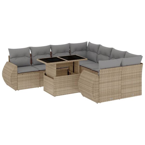 vidaXL Salon de jardin avec coussins 9 pcs beige r&eacute;sine tress&eacute;e