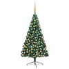 vidaXL Demi-arbre de No&euml;l artificiel pr&eacute;-&eacute;clair&eacute; et boules vert 210 cm