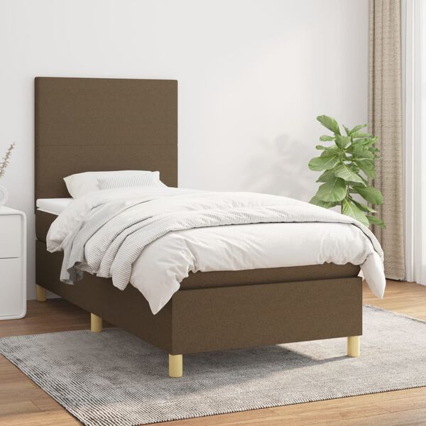 vidaXL Sommier &agrave; lattes de lit avec matelas Marron fonc&eacute; 90x200 cm
