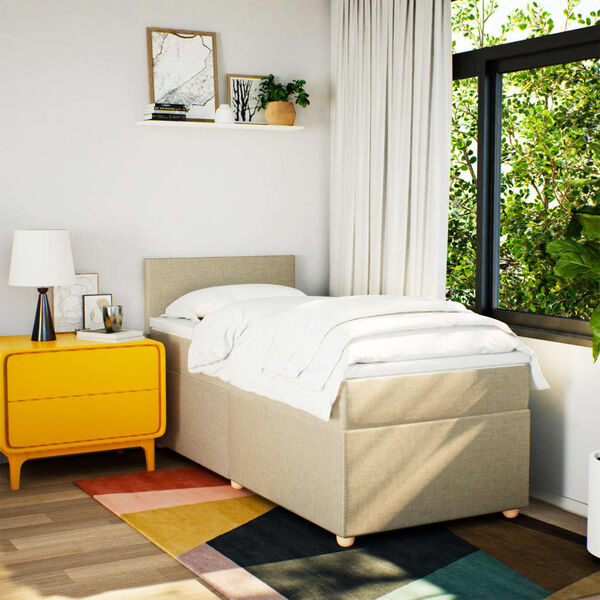 vidaXL Sommier à lattes de lit avec matelas Crème 100x200 cm Tissu