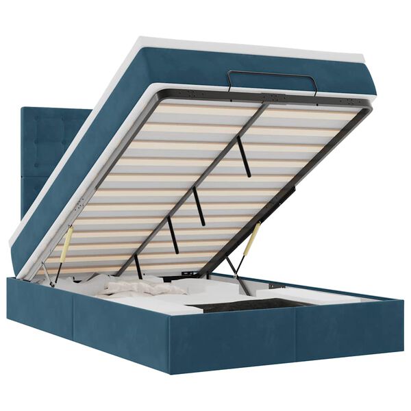 vidaXL Cadre de lit ottoman avec matelas bleu fonc&eacute; 120x190 cm velours