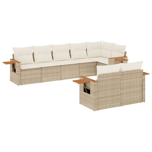 vidaXL Salon de jardin avec coussins 8 pcs beige r&eacute;sine tress&eacute;e