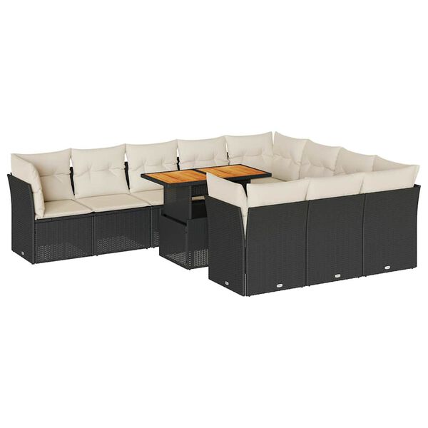 vidaXL Salon de jardin 11 pcs avec coussins noir r&eacute;sine tress&eacute;e