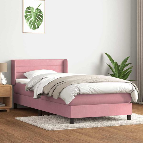 vidaXL Sommier &agrave; lattes de lit avec matelas rose 100x220 cm velours