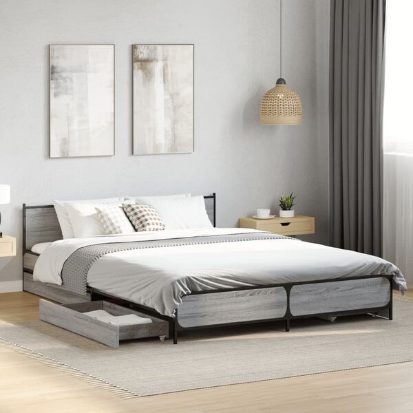vidaXL Cadre de lit avec tiroirs sans matelas sonoma gris 120x200 cm