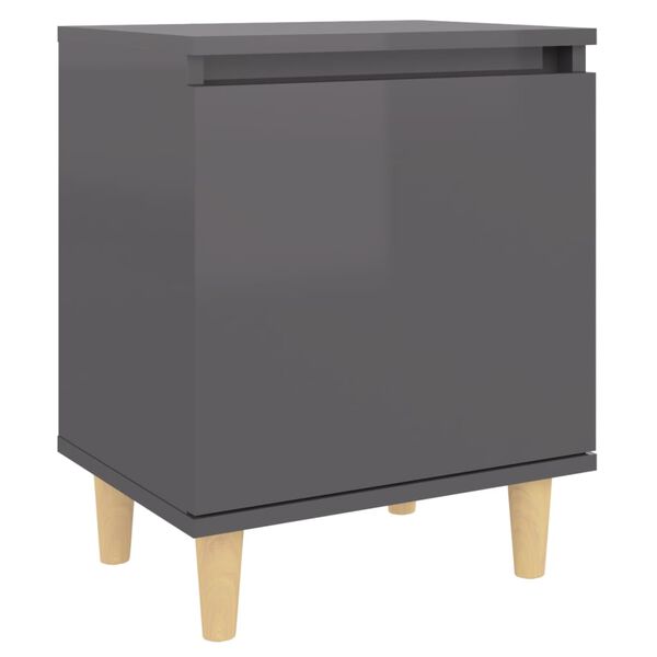 vidaXL Table de chevet avec pieds en bois Gris brillant 40x30x50 cm