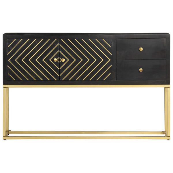 vidaXL Buffet Noir et doré 120x30x75 cm Bois de manguier massif